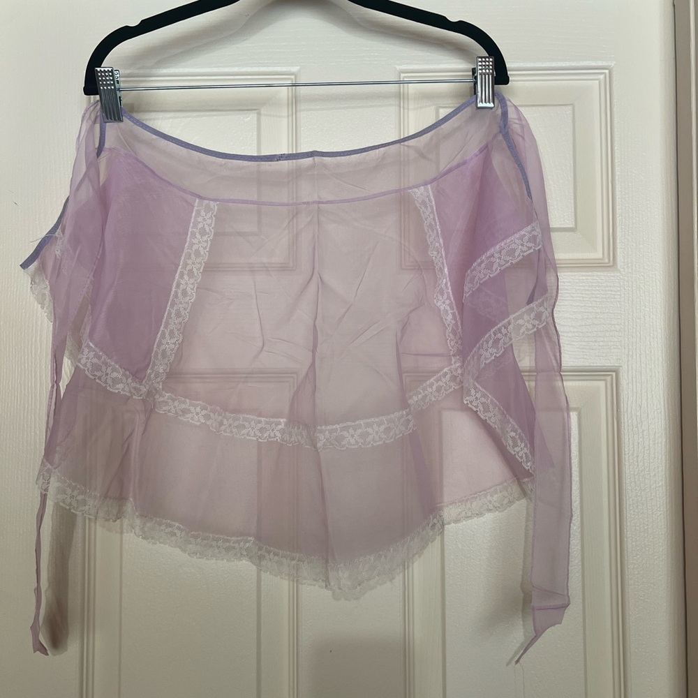 Lavender Sheer Nylon Lace Trim Half Slip Petticoat Vintage Style apron